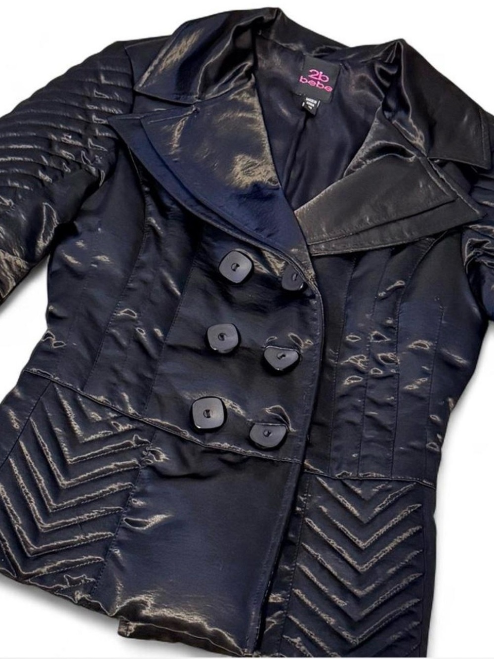 bebe Black Quilted satin down Double-Breasted Jacket XS
